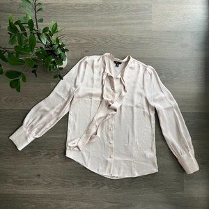RW&Co Pearl Pink Button-Down Blouse with Neck Tie